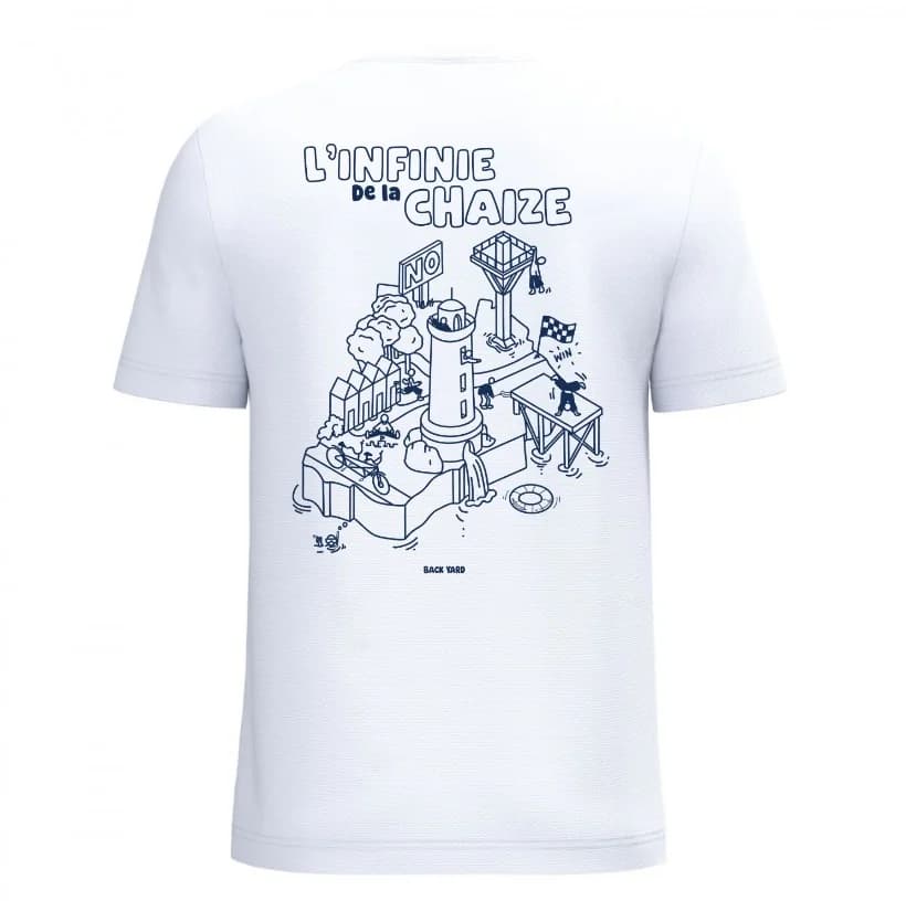 T-shirt de L’Infinie de la Chaize, dos illustré représentant le parcours et ses obstacles.