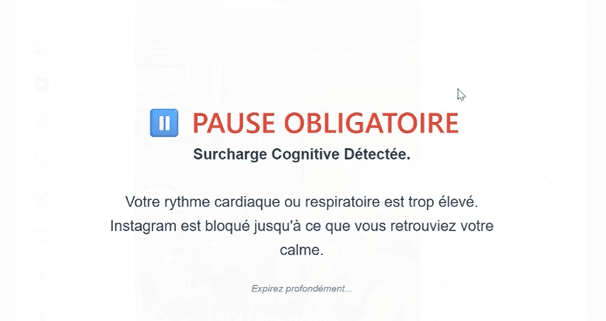 Capture de l’interface montrant une pause obligatoire déclenchée par la modulation adaptative de NeuroSteady.